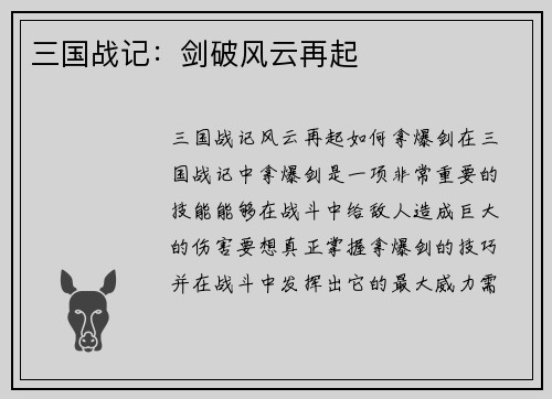 三国战记：剑破风云再起