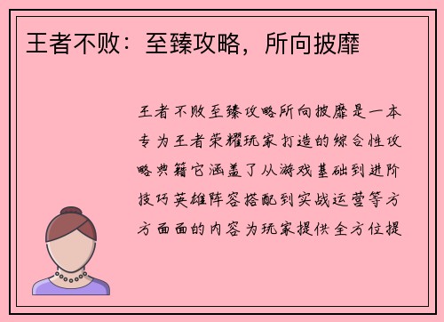 王者不败：至臻攻略，所向披靡