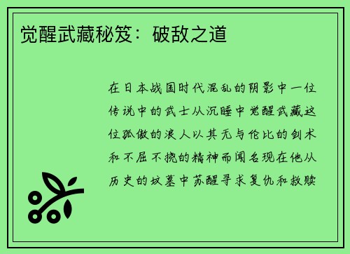 觉醒武藏秘笈：破敌之道